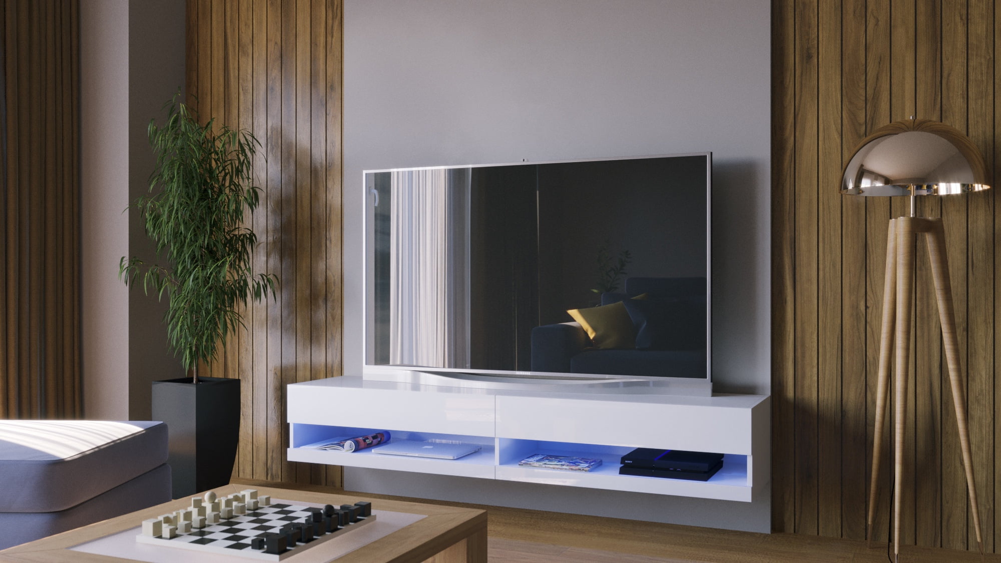 VIGO New TV Stand white floating tv stand for up to 80" Tv's size with