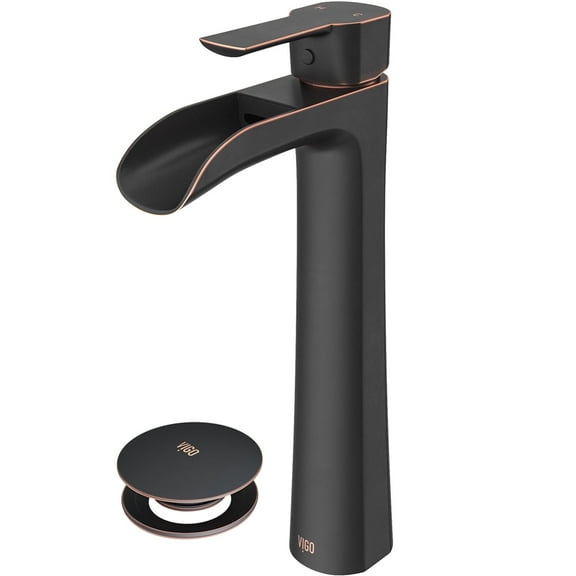 VIGO Niko Single Handle Single-Hole Bathroom Vessel Faucet Set with Pop-Up Drain in Antique Rubbed Bronze