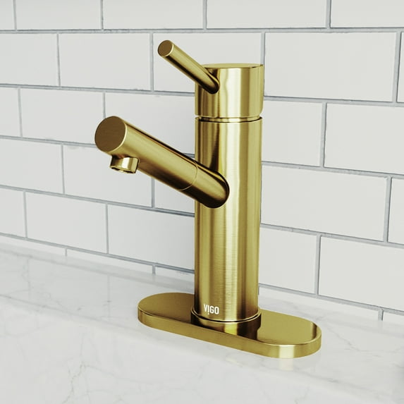 VIGO Noma Single Handle Single-Hole Bathroom Faucet Set with Deck Plate in Matte Gold