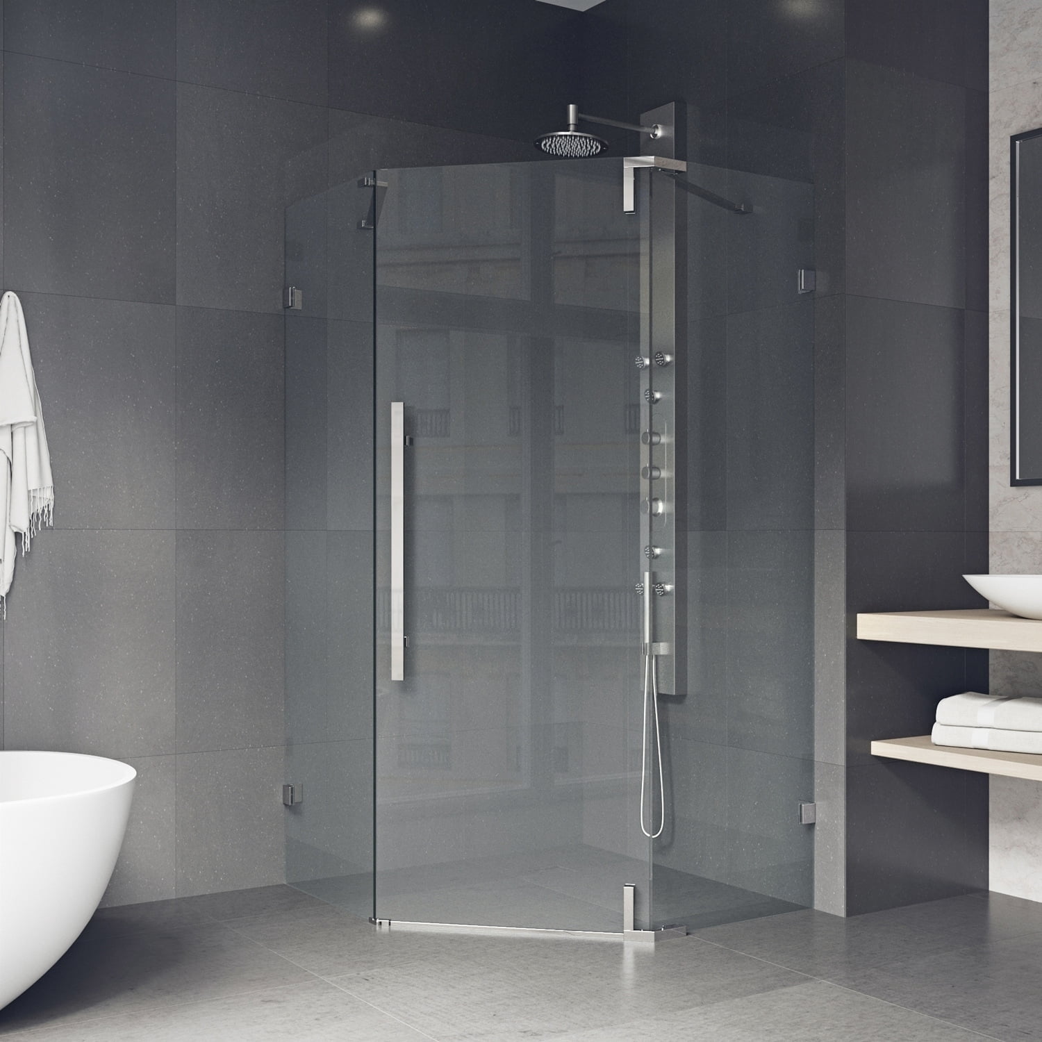 VIGO Ontario Clear Adjustable Frameless Neo-angle Shower Enclosure ...
