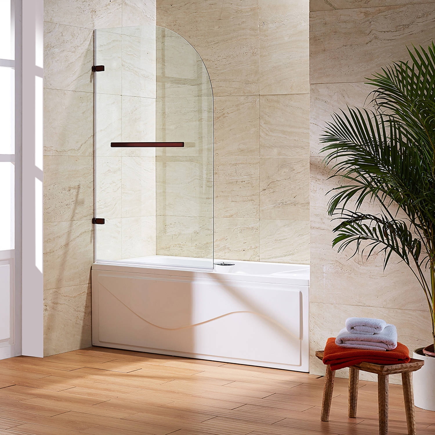 VIGO Orion Clear Curved Bathtub Door, Oil Rubbed Bronze