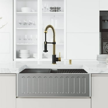 VIGO Oxford Stainless Steel 30 in. Single Bowl Farmhouse Apron-Front Workstation Kitchen Sink with Faucet and Accessories