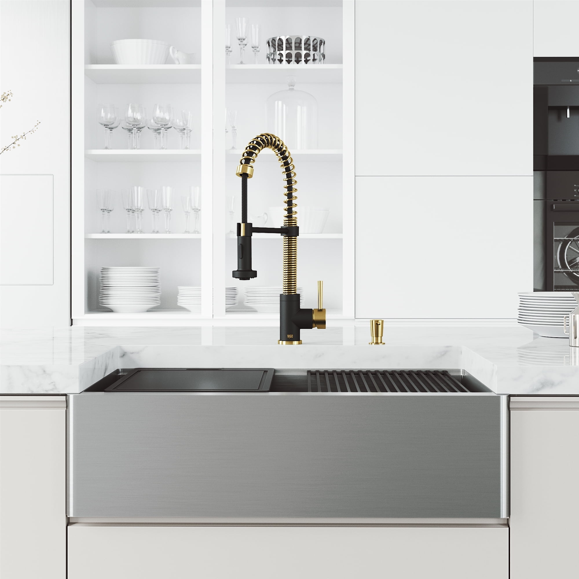 Oxford Stainless Steel 33 in. Single Bowl Flat Farmhouse Apron-Front Workstation Kitchen Sink with Accessories Oxford Stainless Steel 33 in. Single Bowl Flat Farmhouse Apron-Front Workstation Kitchen Sink with Accessories