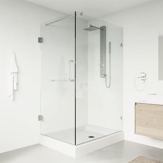 VIGO Pacifica 48 in. L x 36 in. W x 79 in. H Frameless Hinged Rectangle Shower Enclosure Kit in Chrome with Clear Glass