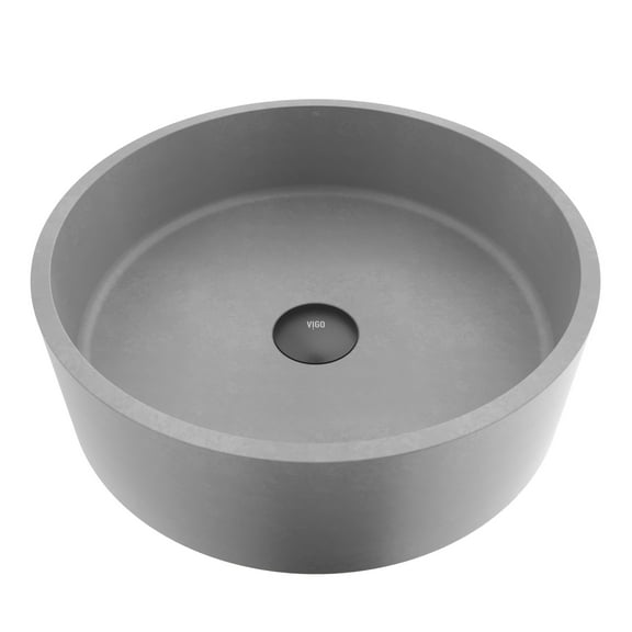 VIGO Palermo Gothic Gray Concreto Stone 15 in. L x 15 in. W x 5 in. H Round Vessel Bathroom Sink