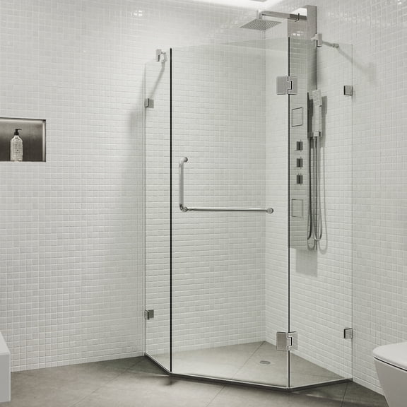 VIGO Piedmont 34 in. L x 34 in. W x 73 in. H Frameless Hinged Neo-angle Shower Enclosure in Chrome with 3/8 in. Clear Glass