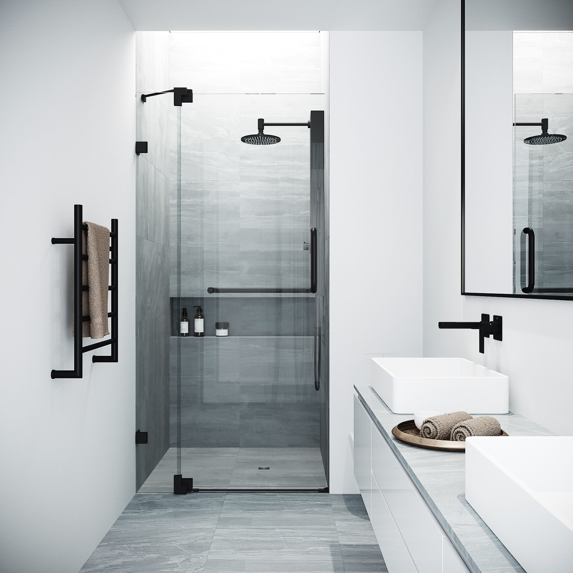 Pirouette 36-48" Adjustable Frameless Pivot Shower Door with Clear Glass