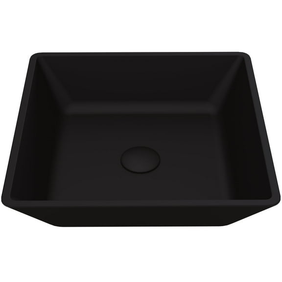 Open Box VIGO Roma Modern Black Matte Shell Glass 16 in. L x 16 in. W x 4 in. H Square Vessel Bathroom Sink