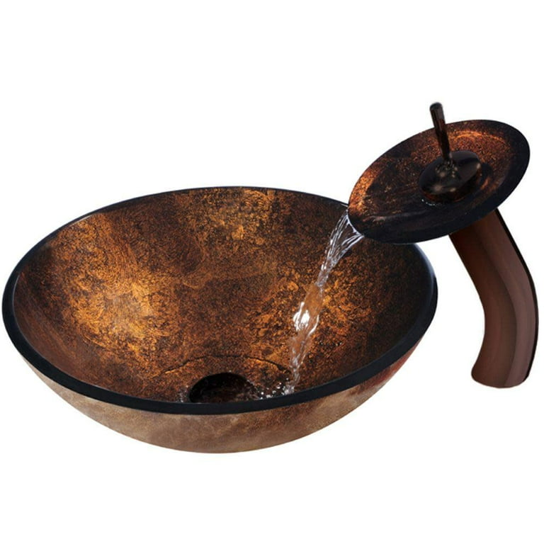 VIGO Russet Handmade Countertop Glass Round Vessel Bathroom Sink VIGO Russet Handmade Countertop Glass Round Vessel Bathroom Sink