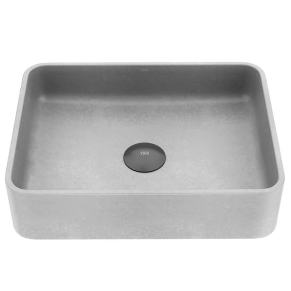 VIGO Segovia Gothic Gray Concreto Stone 16 in. L x 12 in. W x 4 in. H Rectangular Vessel Bathroom Sink