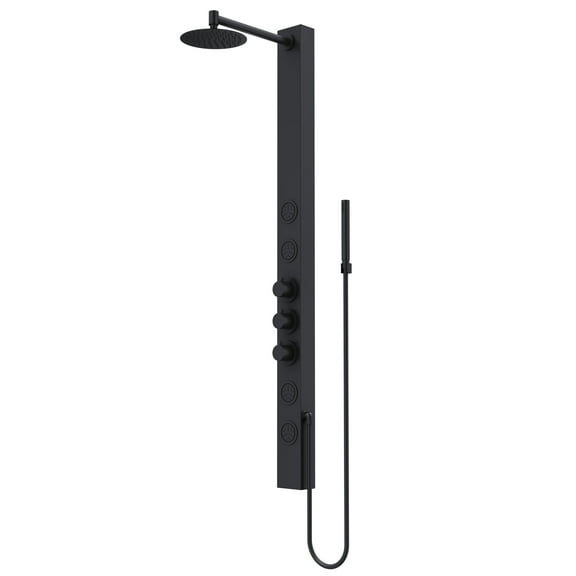 VIGO Sutton 58 in. H x 4 in. W 4-Jet Shower Panel System with Adjustable Round Head and Hand Shower Wand in Matte Black