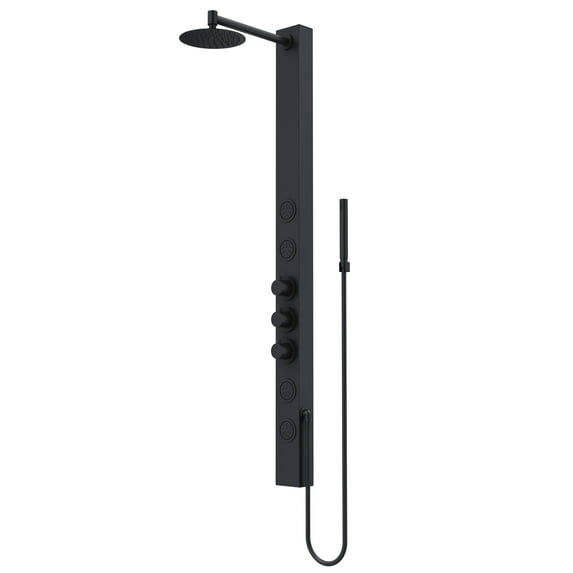 VIGO Sutton 58 in. H x 4 in. W 4-Jet Shower Panel System with Adjustable Round Head and Hand Shower Wand in Matte Black