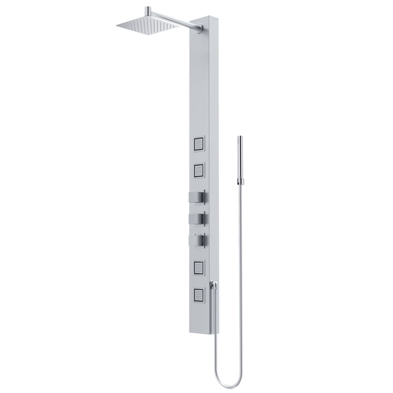 VIGO Sutton 58 in. H x 5 in. W 4-Jet Shower Panel System with Adjustable Square Head and Hand Shower Wand in Stainless Steel