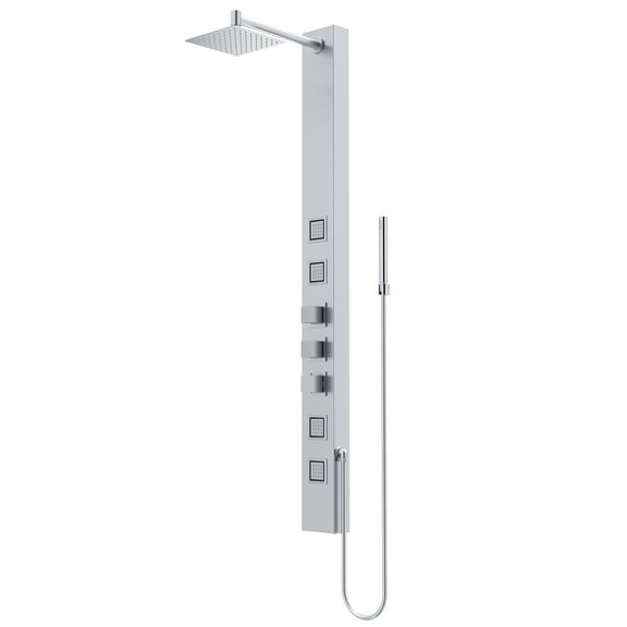VIGO Sutton 58 in. H x 5 in. W 4-Jet Shower Panel System with Adjustable Square Head and Hand Shower Wand in Stainless Steel