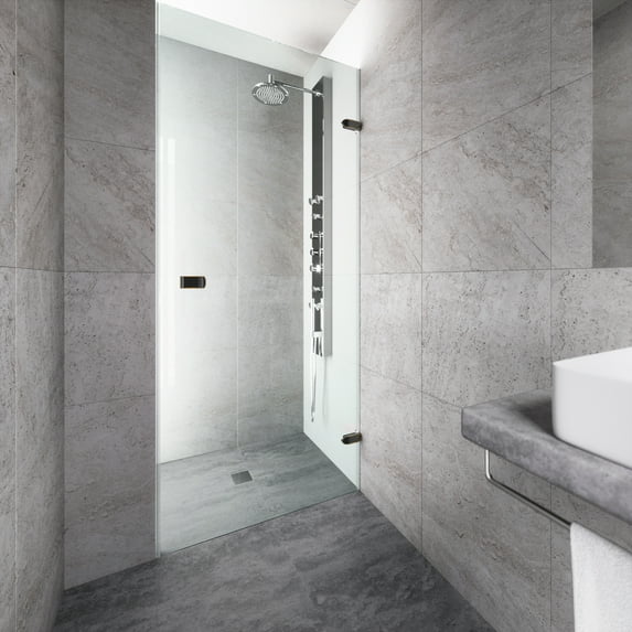 VIGO Tempo 30" Adjustable Frameless Shower Door with Clear Glass and Antique Rubbed Bronze Hardware