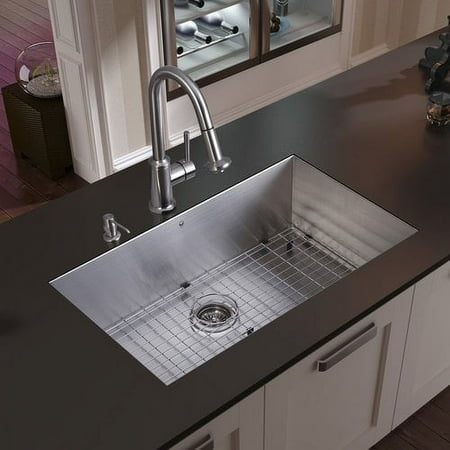 VIGO VG15059 Undermount Stainless Steel Kitchen Sink, Faucet, Grid, Strainer and Dispenser