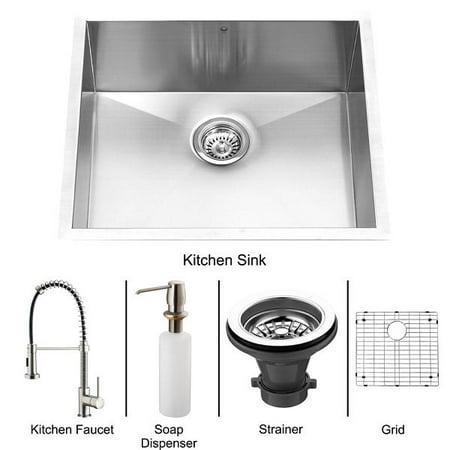 VIGO VG15075 Undermount Stainless Steel Kitchen Sink, Faucet, Grid, Strainer and Dispenser
