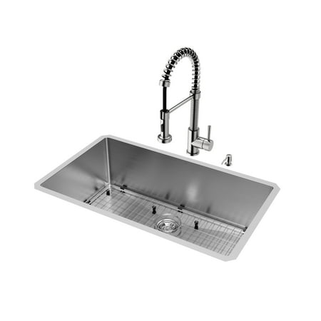 VIGO VG15078 Undermount Stainless Steel Kitchen Sink, Faucet, Grid, Strainer and Dispenser