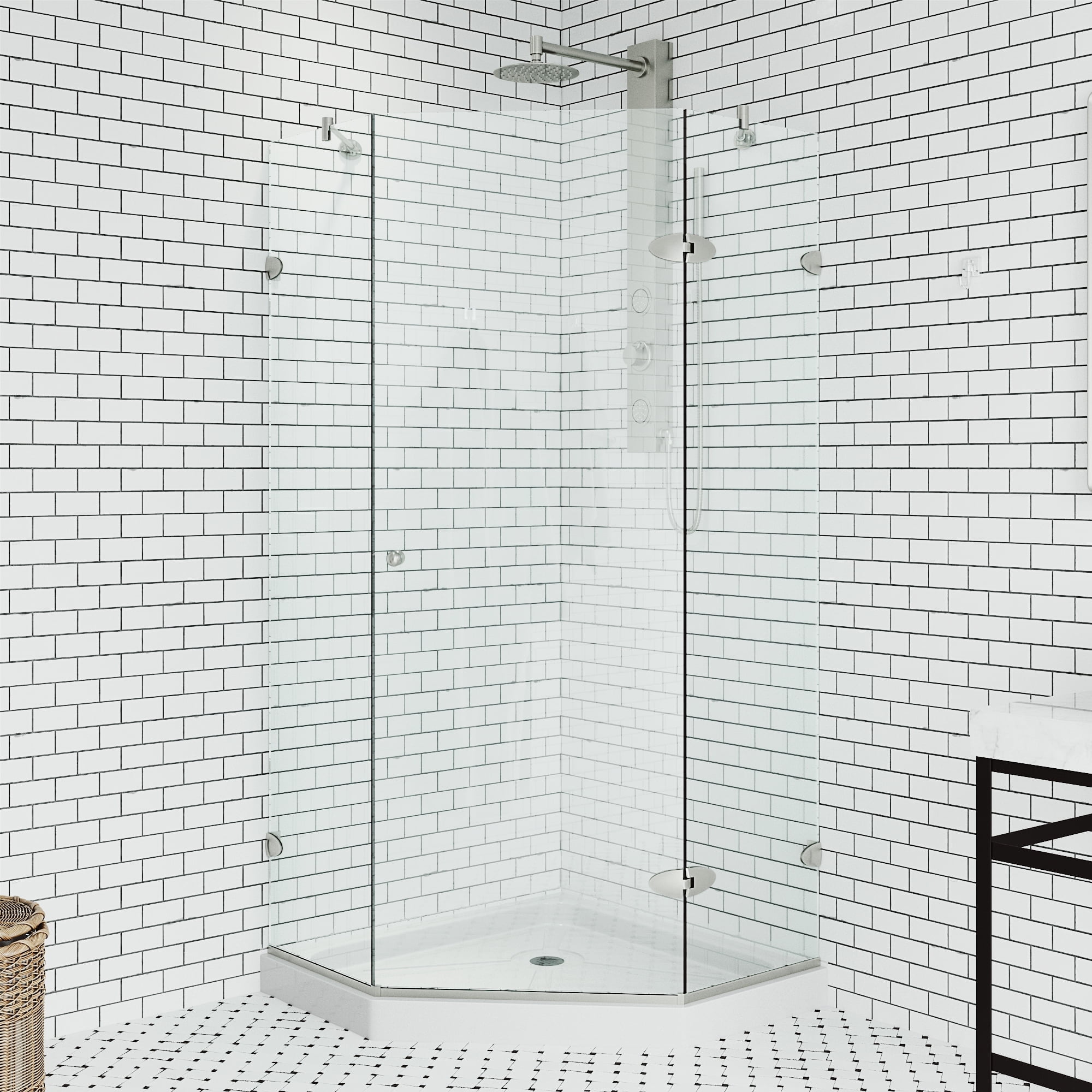 Verona 42'' Brushed Nickel Frameless Neo-Angle Shower Enclosure