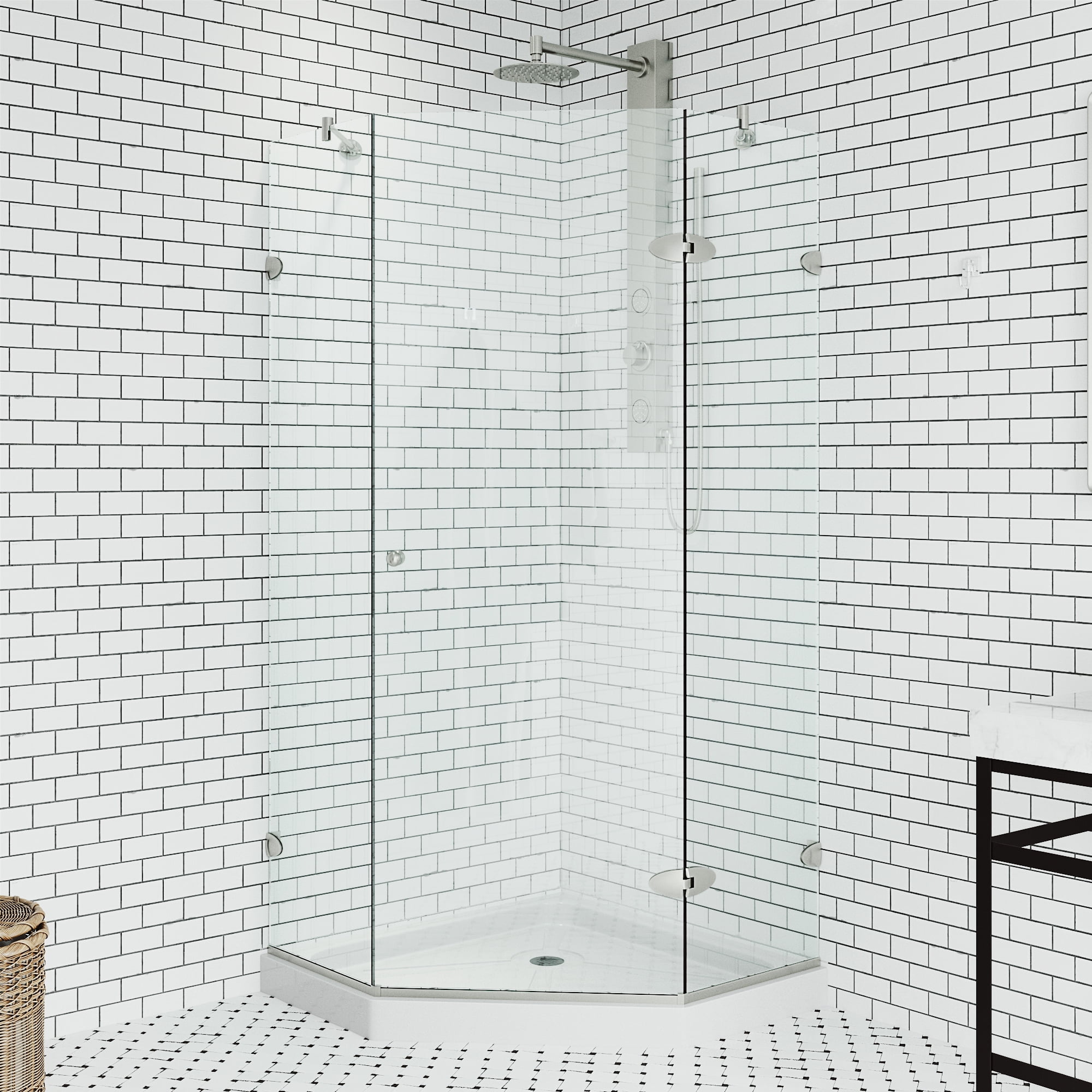 Verona 42'' Brushed Nickel Frameless Neo-Angle Shower Enclosure