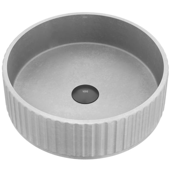 VIGO Windsor Modern Gray Concreto Stone 16 in. L x 16 in. W x 5 in. H Round Fluted Bathroom Vessel Sink