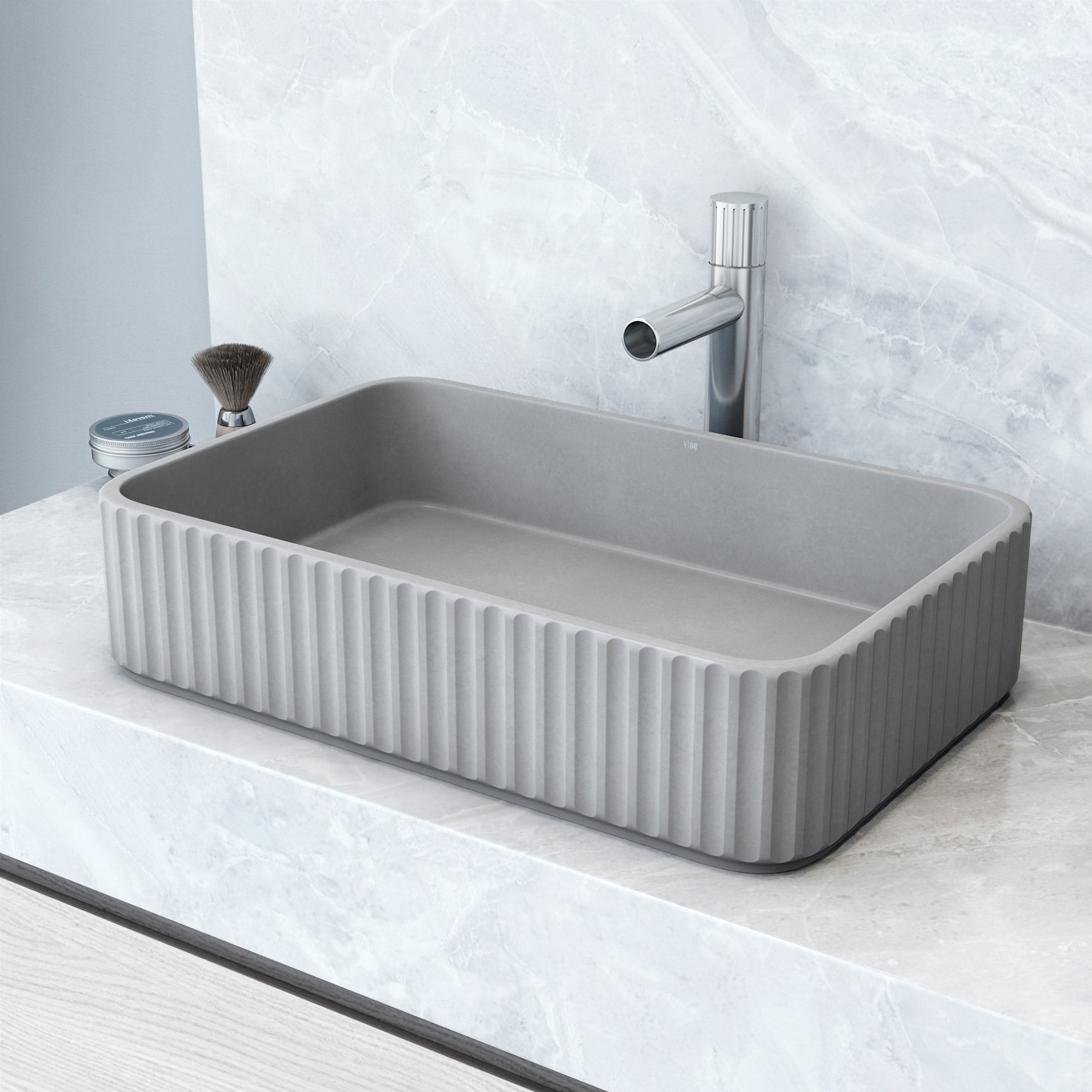 Gray Rectangular Concrete Above-Counter Bathroom Vessel Sink