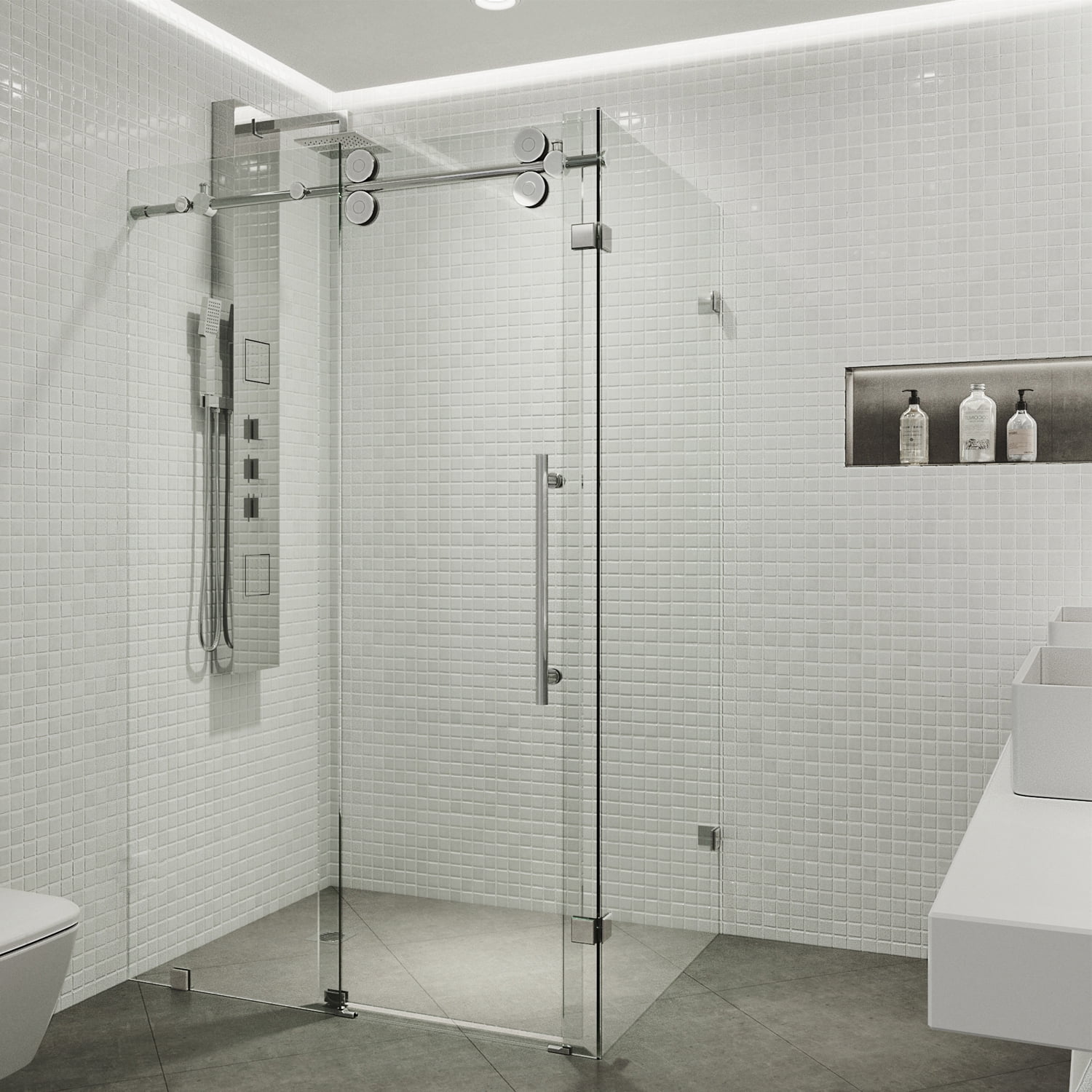 Winslow 58" Frameless Sliding Shower Enclosure with Clear Glass and Black Hardware