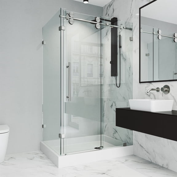 VIGO Winslow 36 in. L x 48 in. W x 79 in. H Frameless Sliding Shower Enclosure Kit in Stainless Steel with Clear Glass