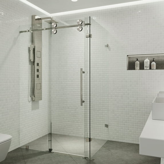 VIGO Winslow Frameless Sliding Shower Enclosure Stainless Steel 35"D x 58"W x 74"H N/A,Stainless Steel Finish