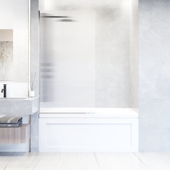 VIGO Zenith 34 in. W x 62 in. H Frameless Fixed Tub Screen Door in Chrome with 3/8 in. (10mm) Fluted Glass