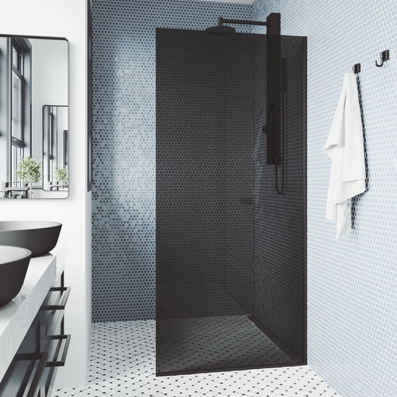 VIGO Zenith 34 in. W x 74 in. H Frameless Fixed Shower Screen Door in Matte Black with 3/8 in. (10mm) Clear Glass