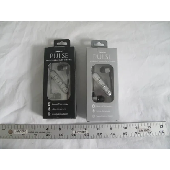 VIGOR- (2) New Iworld Pulse Wireless Bluetooth Earbuds - Black (Dark Gray) + Silver