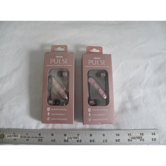 VIGOR- (2) New Iworld Pulse Wireless Bluetooth Earbuds W/Mic Rose Gold - Noise Isolate