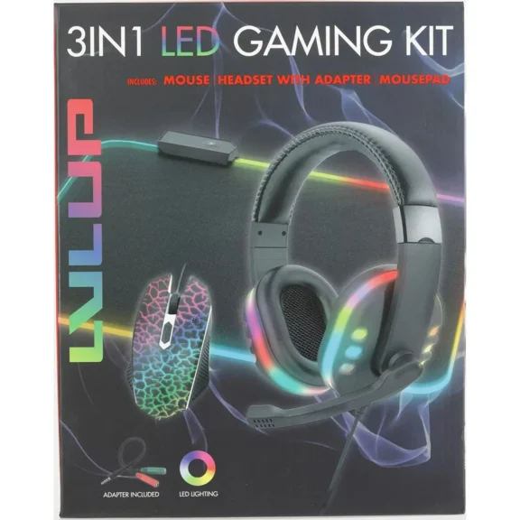 VIGOR- 3 Piece Led Light Up Pro Gaming Kit- Headset/Mouse/ Mousepad Color Changing Gift