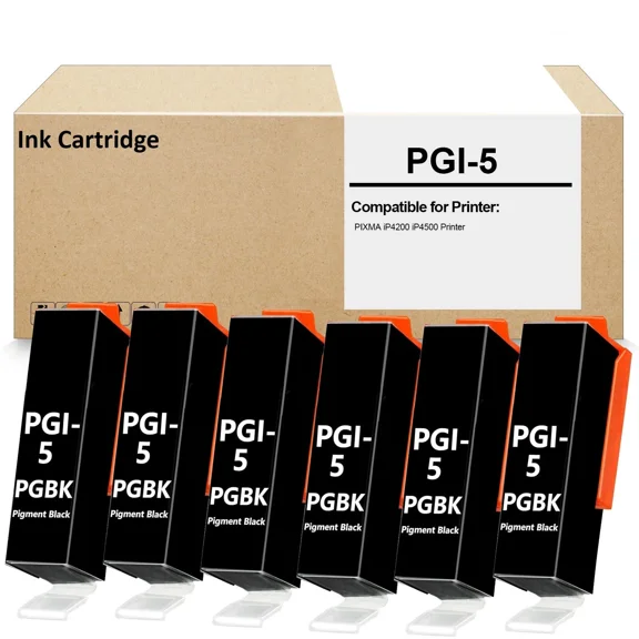VIGOR- 6 Pack Pgi-5 Pgbk Ink Cartridge Compatibl For Pixma Ip4200 Pixma Ip4300 Ip6600D