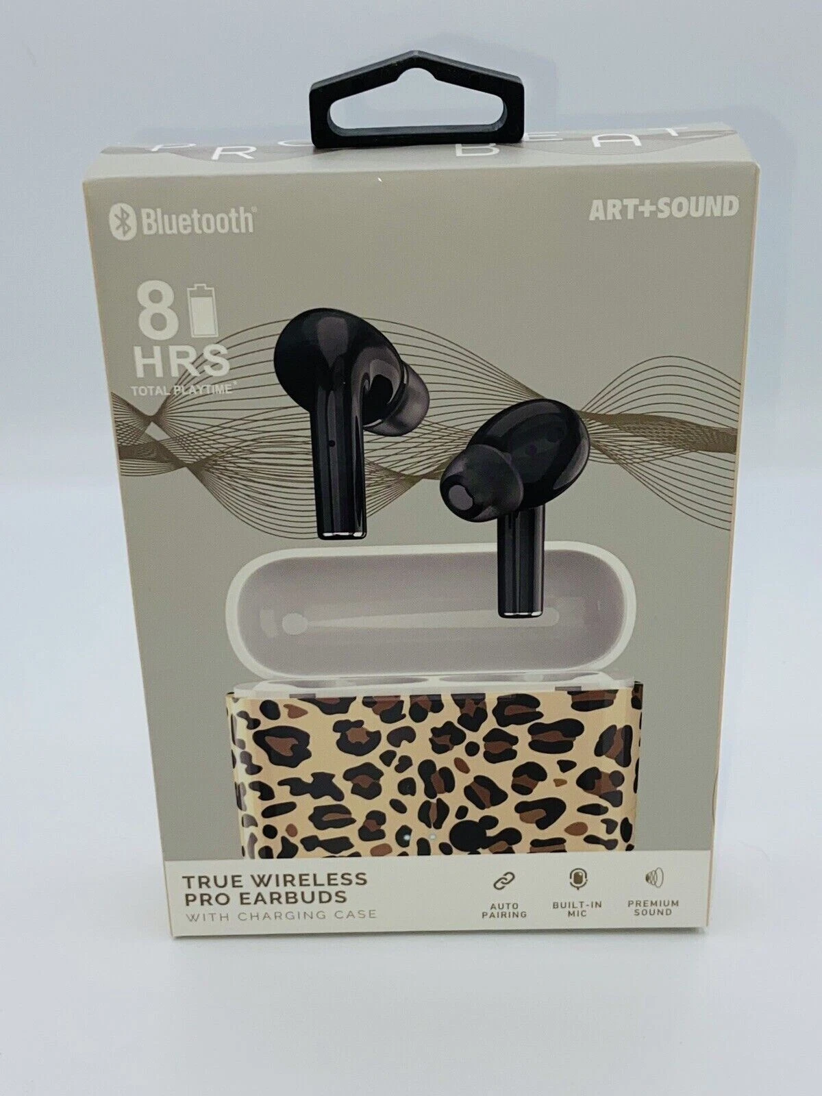 VIGOR- Art + Sound Wireless Pro Earbuds Black W Charging Case Leopard Brand New-Sealed