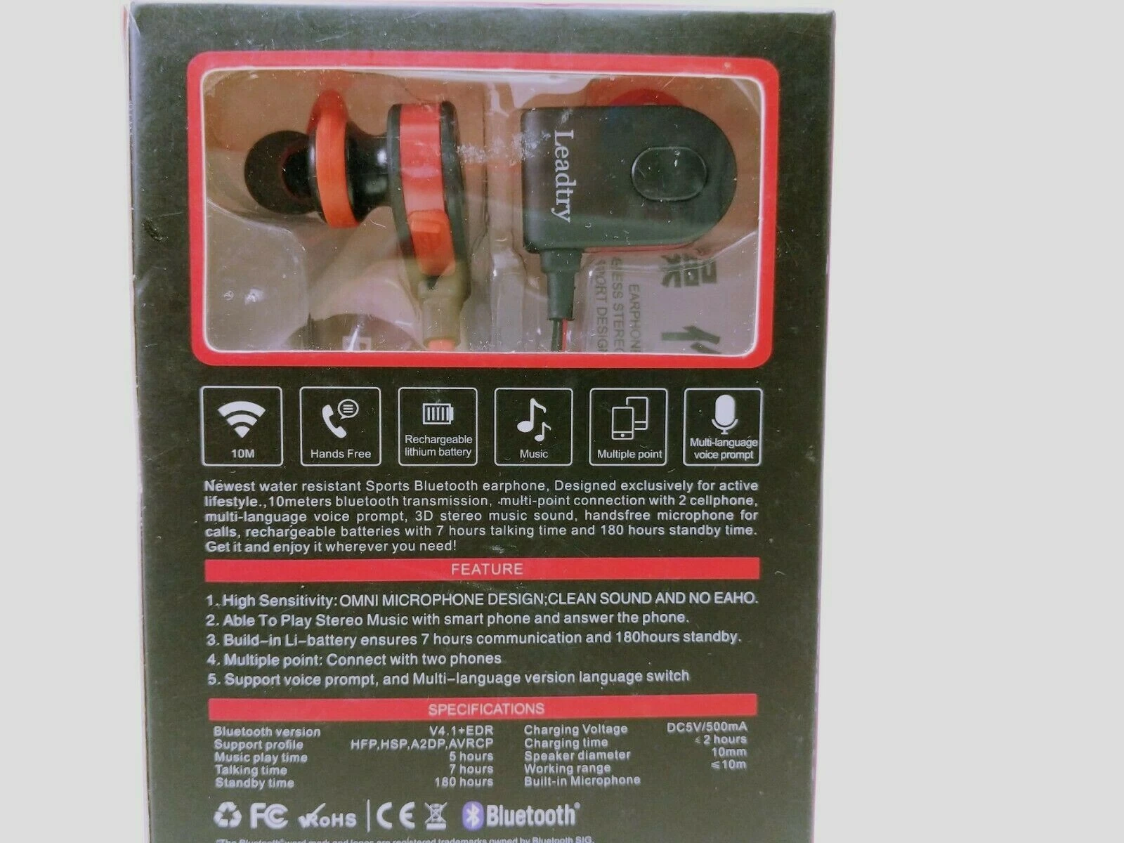 VIGOR- Bq658 Leadtry Bluetooth Wireless In Ear Headphones Microphone V4.1 Plus Edr