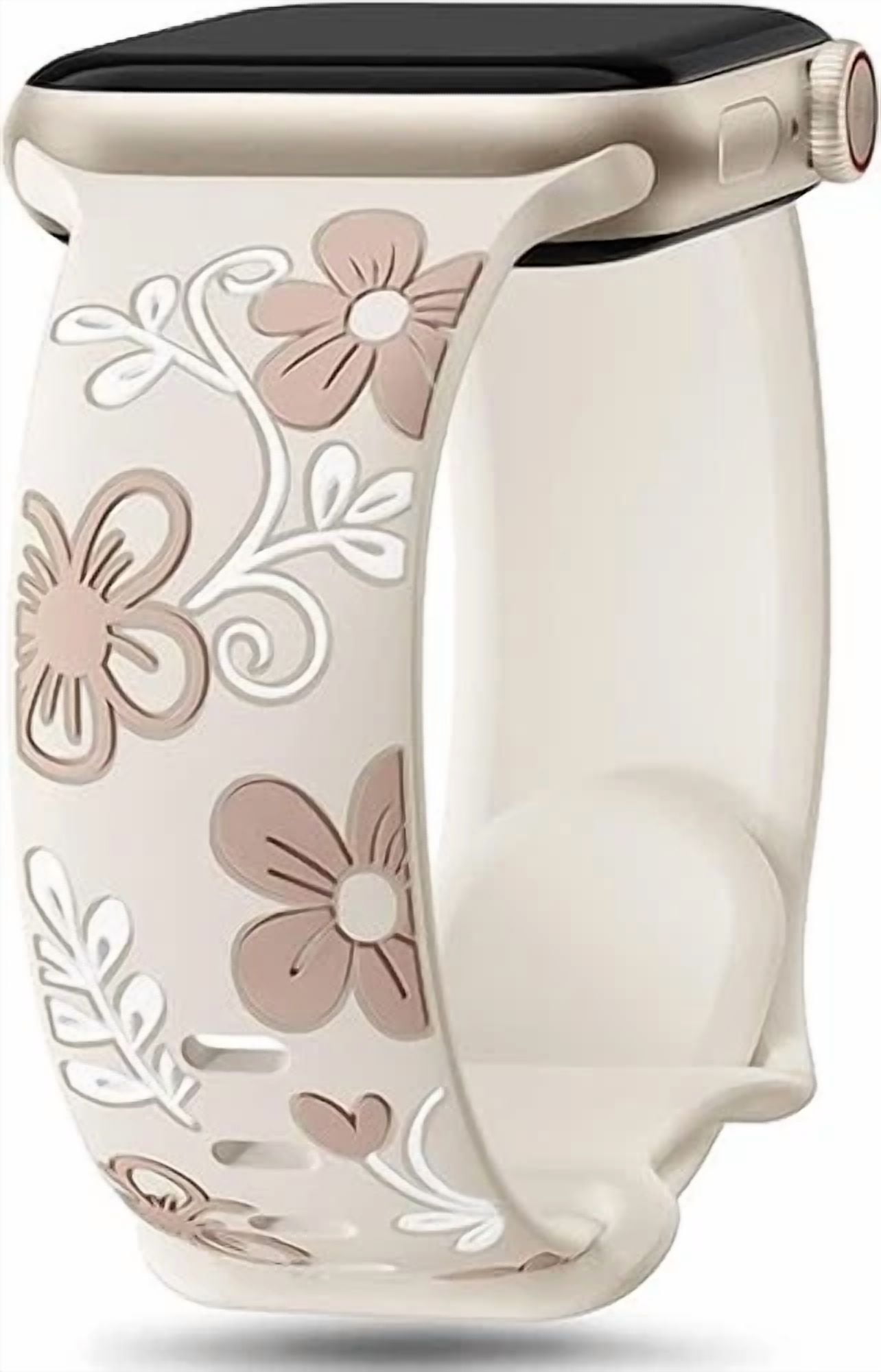 VIGOR- Floral Band For Apple Watch Engraved Silicone Strap For Women