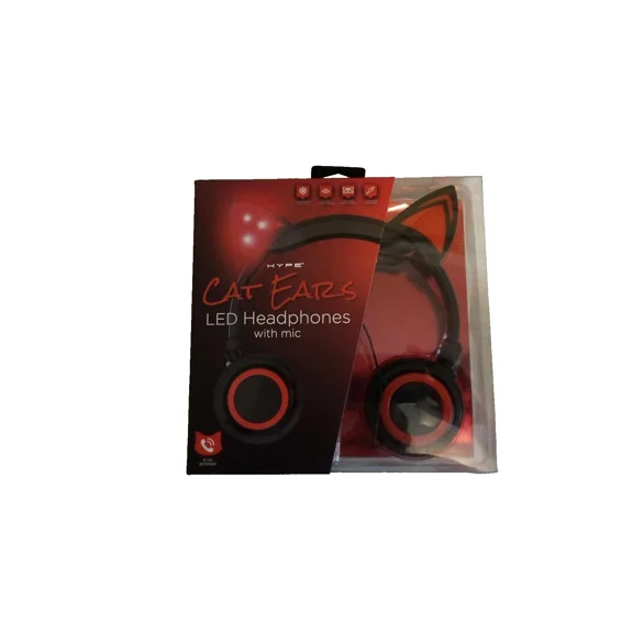 VIGOR- Hype Cat Ears Led Lights Headphones With Mic Red New Sealed Aux Compatible