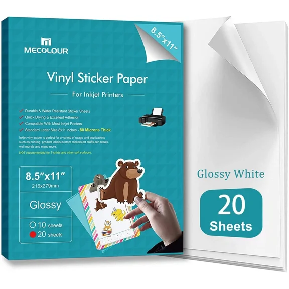 VIGOR- Mecolour Printable Glossy Sticker Paper For Inkjet Printer & Laser Printer White