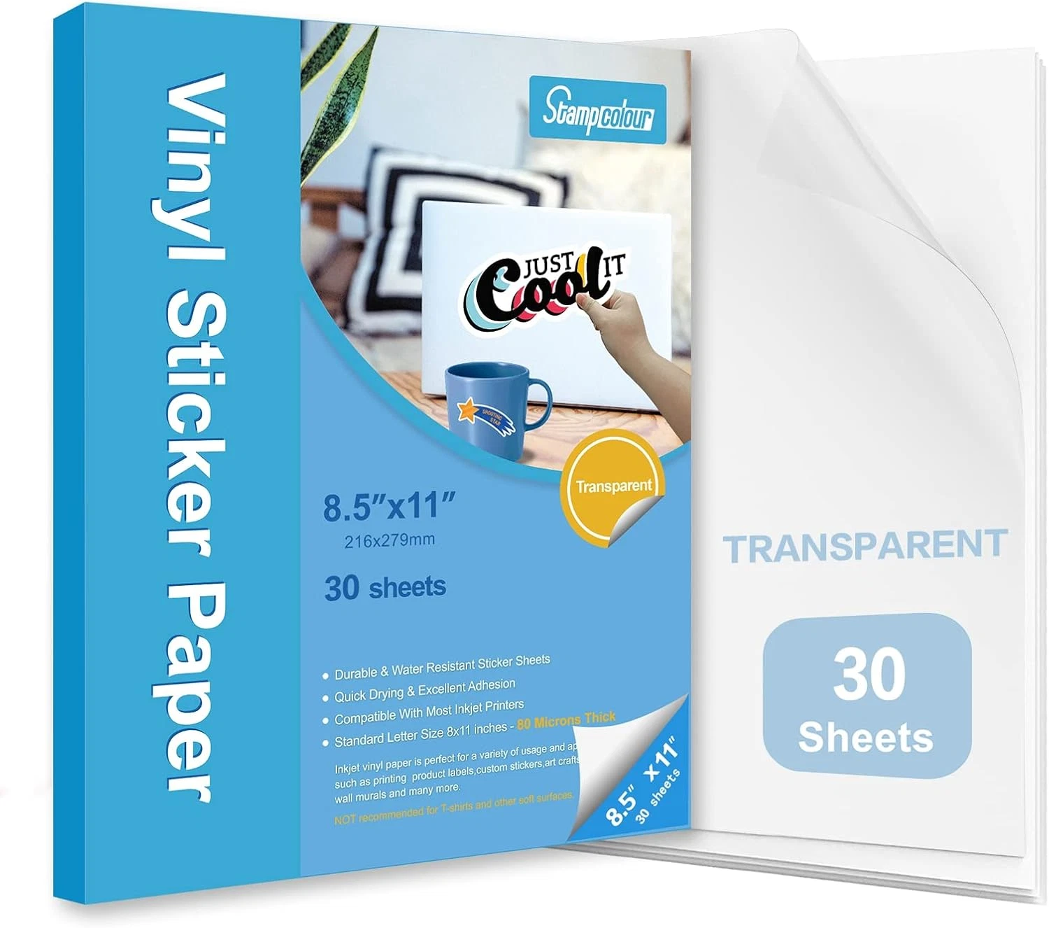 VIGOR- Printable Vinyl Sticker Paper,Transparent 30 Clear Self-Adhesive ...