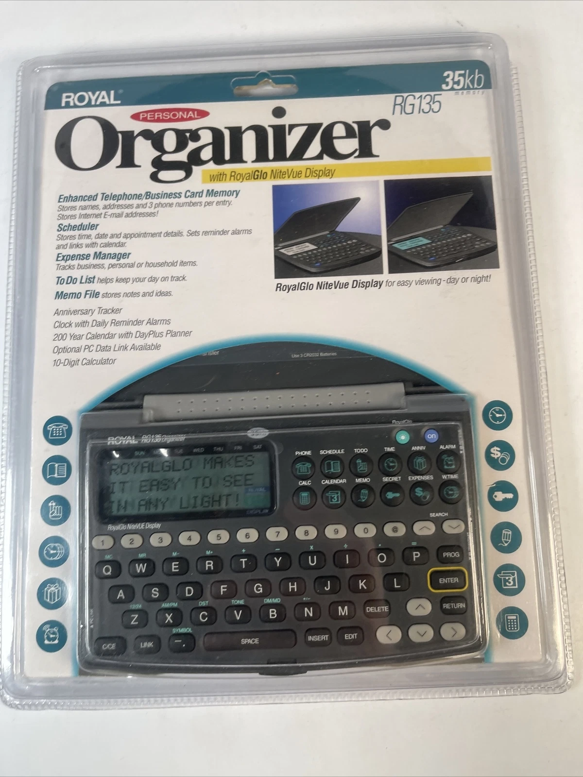 VIGOR- Royal Rg135 Personal Organizer W/ Glo Nitevue Display 35Kb New Sealed