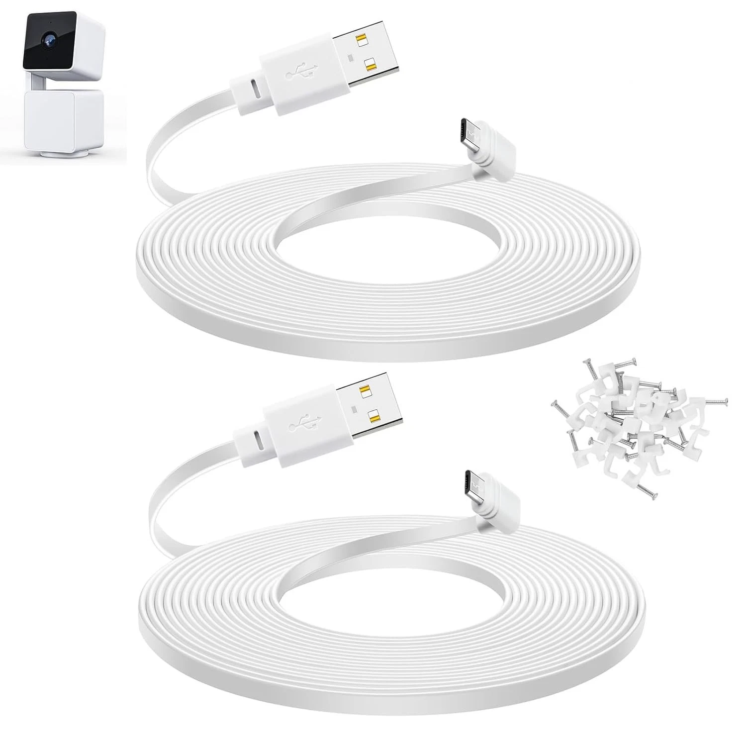 VIGOR- Smays 10 Ft Cable For Wyze Cam Pan V3 Camera, Long Micro Usb 10 Feet, White
