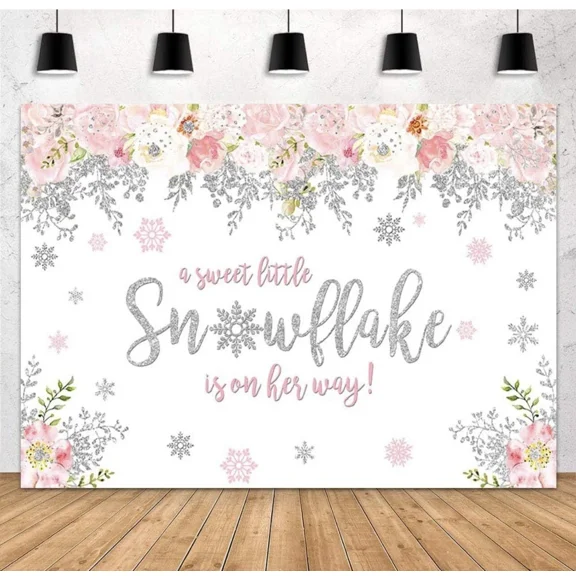 VIGOR- Winter Snowflake Baby Shower Backdrop: Purple And Silver Glitter, Perfect Decor