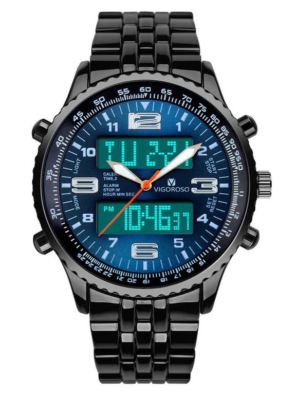 Dual Analog Digital Display Watch Men Wristwatch LED Date Alarm Chronograph Stainless Steel Waterproof Mens Sports Watches