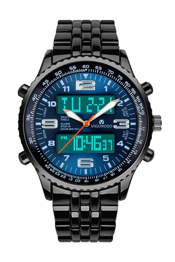 Dual Analog Digital Display Watch Men Wristwatch LED Date Alarm Chronograph Stainless Steel Waterproof Mens Sports Watches