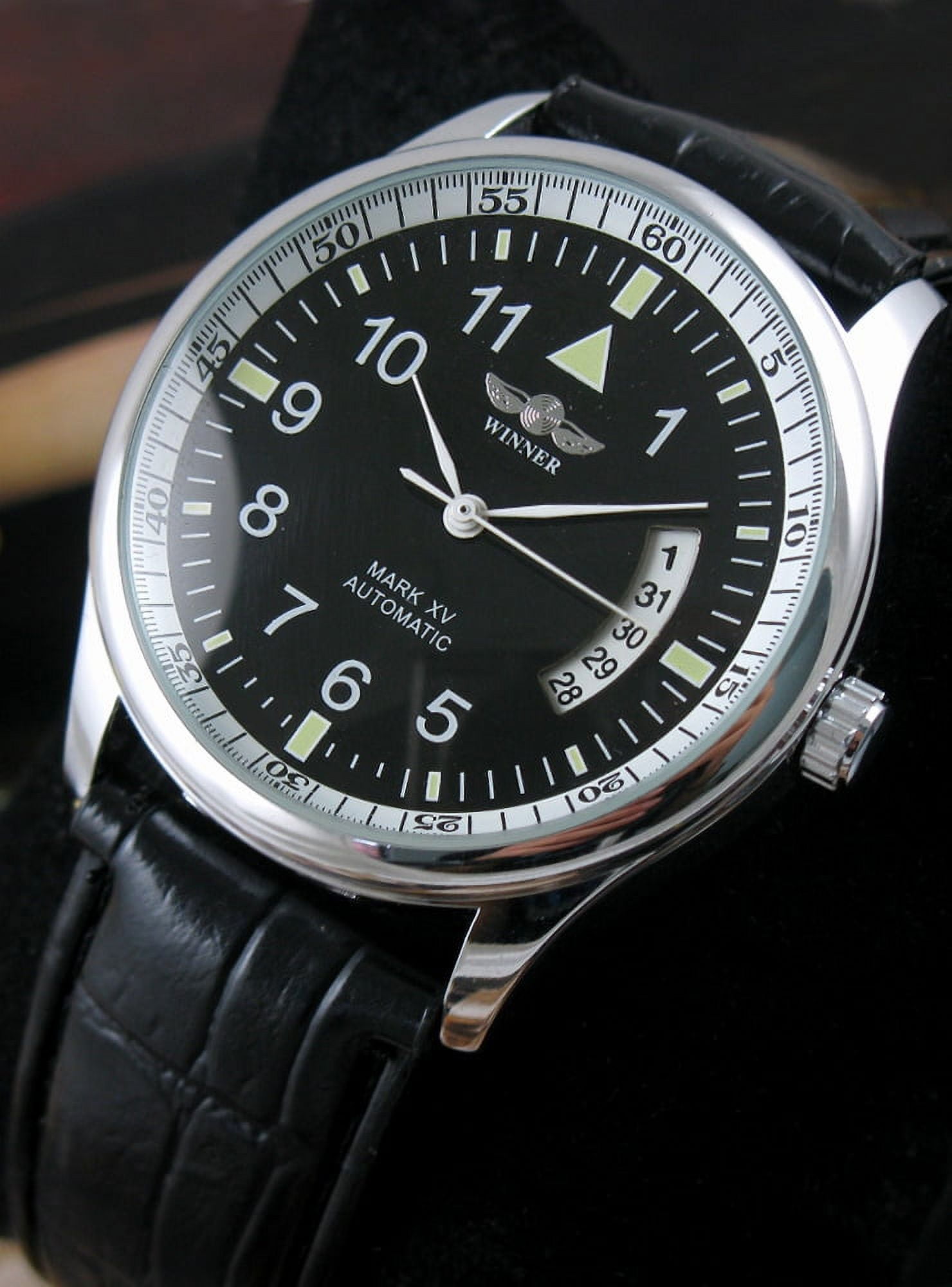 VIGOROSO Fashion Auto Sport Mechanical Luxury Automatic Mens Leahter Band Wrist Watch