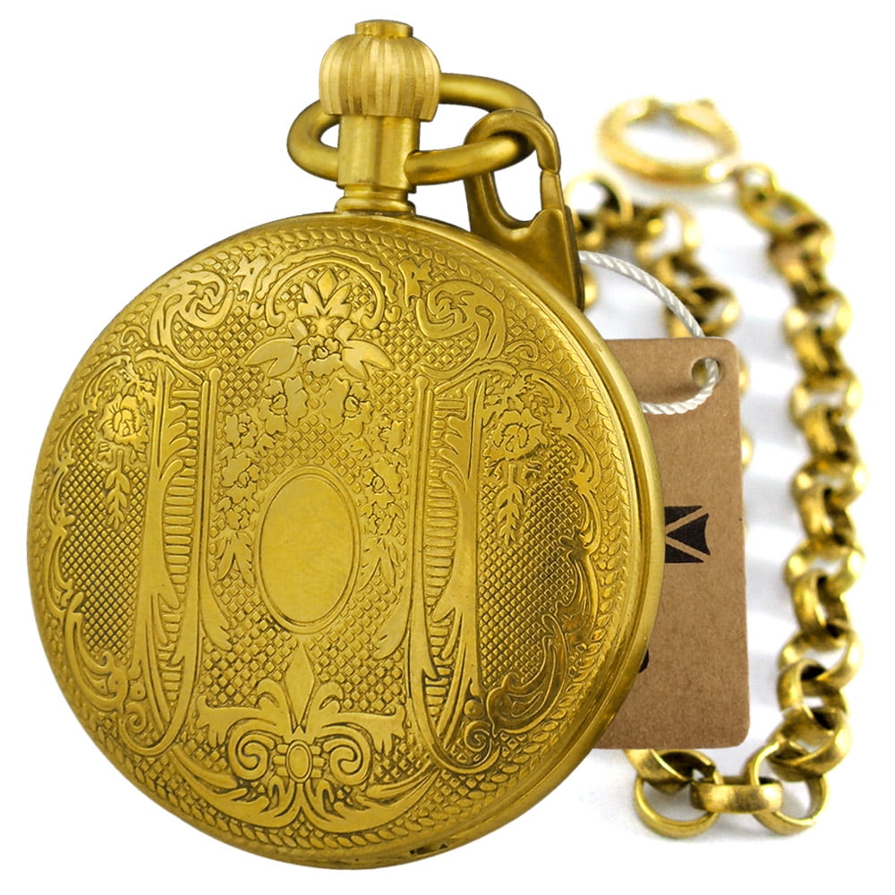 VIGOROSO Imperial Engrave Mechanical Pocket Watch Brass Case Full