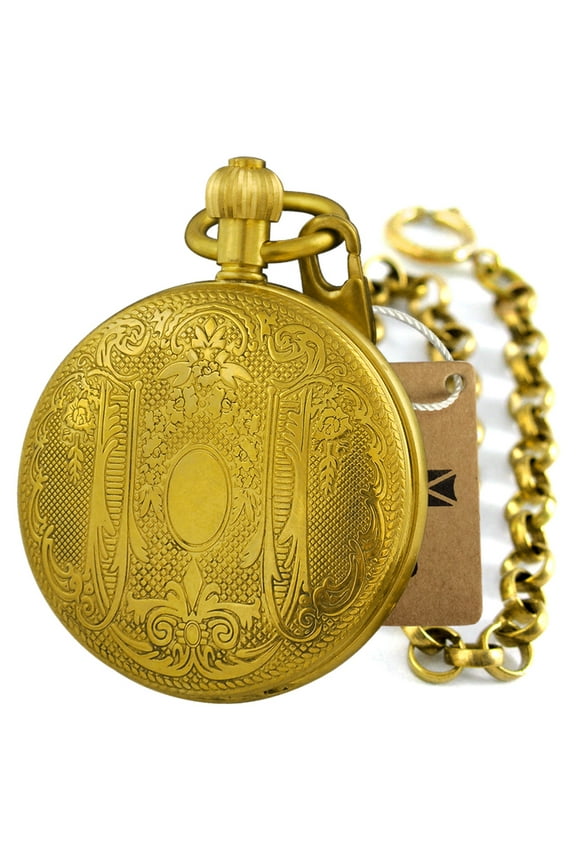 Imperial Engrave Mechanical Pocket Watch Brass Case Full Hunter Luxury Hand-winding Vintage Men Fob Watch with Chain Watchbox