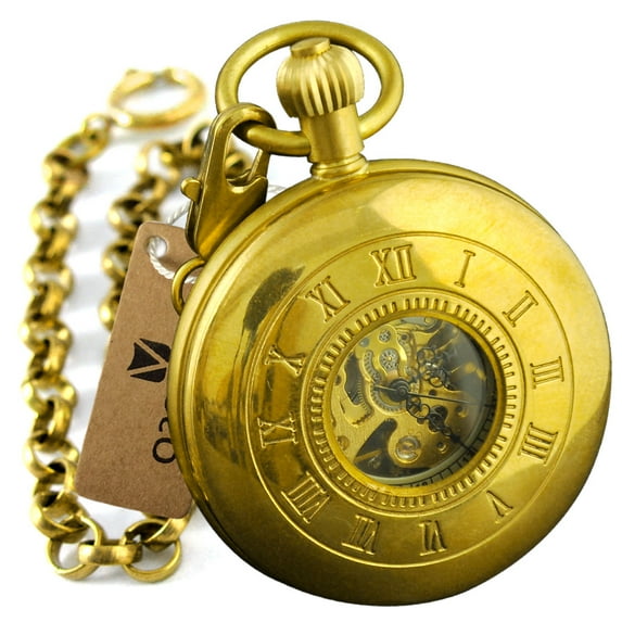 VIGOROSO Imperial Pocket Watch Mechanical Wind up Antique Brass Vintage Mens Fob Watch with Chain Watchbox